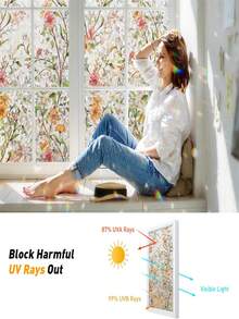 Window Privacy Film Floral Rainbow Decorative Stickers, 3D Static Stained Glass Cling, Removable Cover For Home Heat Control Anti-UV, Car Sunroof Vinyl Decals Non-Adhesive - Sangge Flower - View 4
