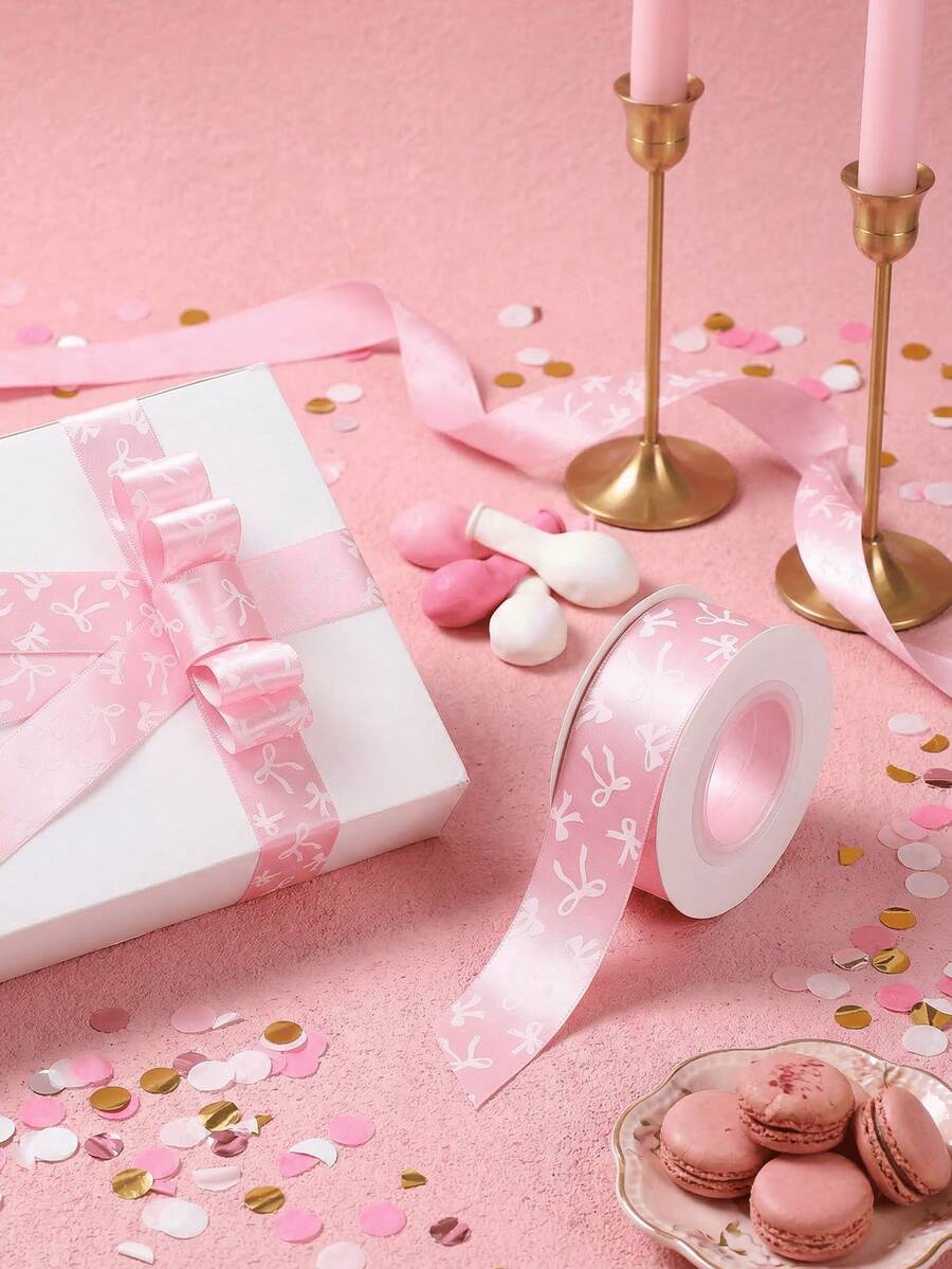 1Pc Pink Bow Foil Ribbons,Perfect For Gift Wrapping,Pink Bow Decorations For Home,Pink Bow Theme Birthday Party Decor,Wedding Decor,Bridal Shower Favors,DIY Bouquet Arrangements,Party Table Decor,Babyshower Decor,Suitable For Home Daily Use,Pink Bow Decor