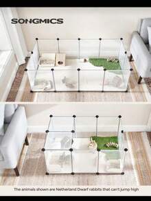 Lồng thú cưng tự lắp ráp kết hợp hàng rào sắt có lưới chắn, rào ngăn cách chó, chuồng cho chó Teddy và Pomeranian. - trắng - Xem 1