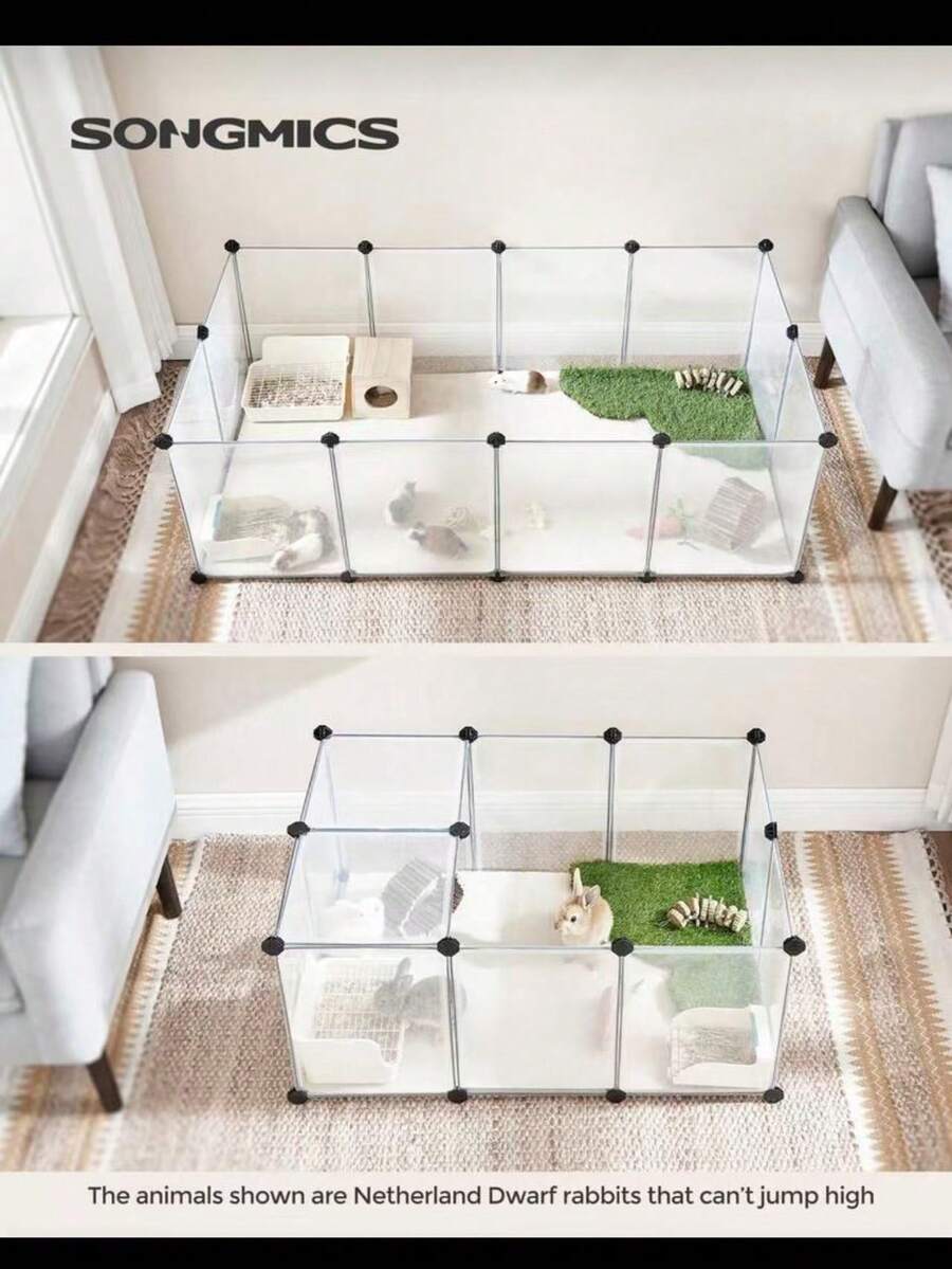 Lồng thú cưng tự lắp ráp kết hợp hàng rào sắt có lưới chắn, rào ngăn cách chó, chuồng cho chó Teddy và Pomeranian. - trắng - Xem 1