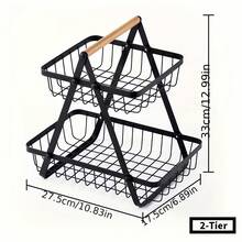 Modern Metal Fruit & Vegetable Basket, Available In Double-Layer And Triple-Layer Options, Detachable Bowl-Shaped Storage Baskets With Wooden Handles, Suitable For Countertop Or Bathroom Storage. Easter Gift, Mother's Day Gift. - Multicolor - View 12
