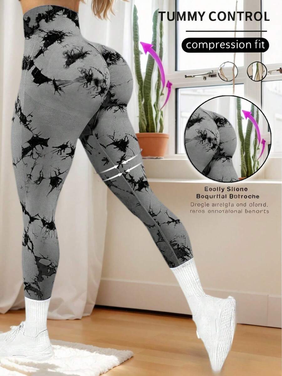 Women Leggings - Gray tie-dye - View 1