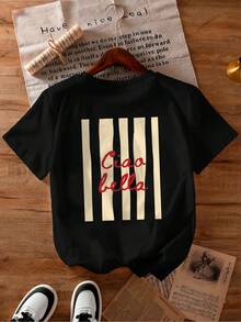 Áo thun nữ tay ngắn cổ tròn in chữ, kiểu dáng thường ngày, đa năng. - màu đen - Xem 6