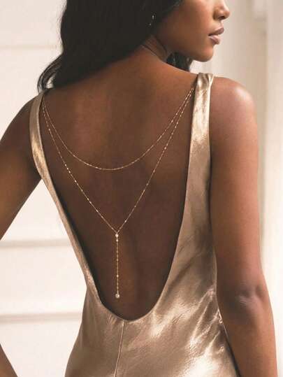 1 pieza Cadena de Body sexy y elegante, accesorio de vestido de novia, joyería única para atuendo de fiesta con espalda descubierta