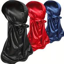 ZTZI 3Pcs Satin Durag, Black White Silk Wave Cap With Long Tail For Braids Dreadlocks 360 Waves Solid Color Polyester (Polyester) Durag All Season - S3pcs4801 - View 8