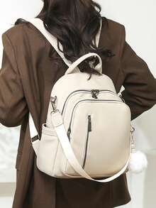 Fashion Women's Travel Backpack, Large Capacity Laptop Backpack, Streetwear Style - Beige - View 3