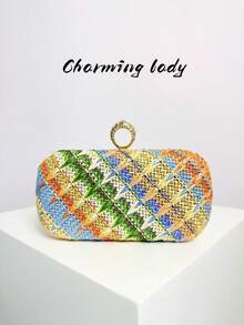 Luxury Women's Evening Clutch Bag, Fashion Diamond Finger Ring Design Ladies Handbag, Crossbody Bag, Stylish, Elegant, Minimalist, Personalized, Classic, For Party, Ball, Club, Date, Birthday, Evening Dress, Night Out, Banquet - Multicolor - View 1