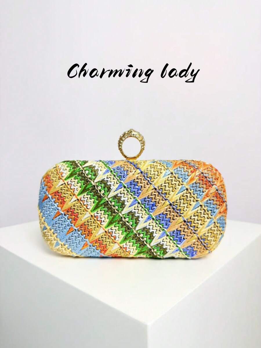 Luxury Women's Evening Clutch Bag, Fashion Diamond Finger Ring Design Ladies Handbag, Crossbody Bag, Stylish, Elegant, Minimalist, Personalized, Classic, For Party, Ball, Club, Date, Birthday, Evening Dress, Night Out, Banquet - Multicolor - View 1