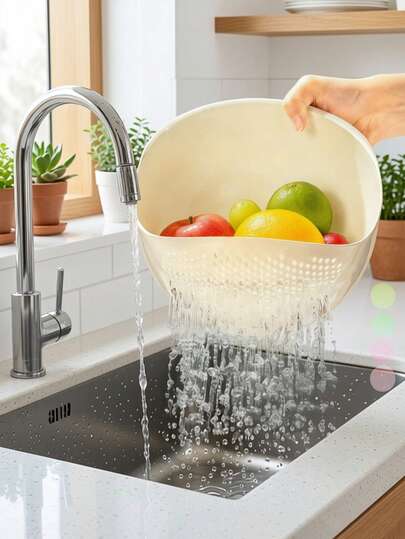 Large Capacity Streamlined Plastic Rice Washing Strainer, Creative Handled Rice Filter Net, Convenient Kitchen Utensil - Quickly Drains And Stores, Ideal For Rinsing Rice/Washing Vegetables