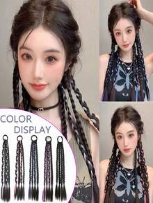 1Pc/2pcs Synthetic Ponytail Braid Hair Extension, Y2K Sweet Cool Girl Braid Extensions For Party,Festival - Two-Tone - View 2