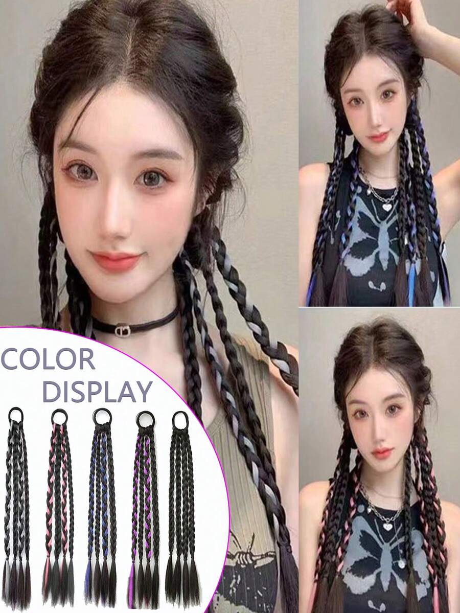 1Pc/2pcs Synthetic Ponytail Braid Hair Extension, Y2K Sweet Cool Girl Braid Extensions For Party,Festival