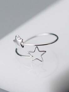 HuooNew 1pc 925 Sterling Silver Hollow Star Ring, Suitable For Wearing On Index Finger, Suitable For Party And Daily Wear, Women Jewelry, Star Design - Silver - View 5