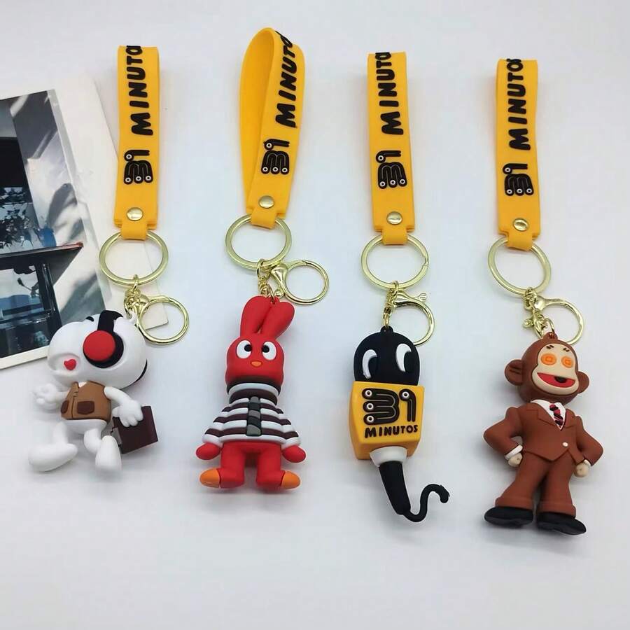 1件创意新款广播系列卡通DJ团队钥匙扣吊坠，包包/车钥匙链配件礼品，情侣包包挂饰 - 彩色 - 查看 1