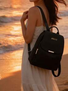Solid Color Nylon Women Minimalist Versatile Fashion Classic Backpack, Suitable For School, Travel, - Black - View 5