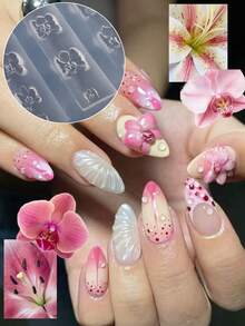 1pc Reusable Silicone Nail Art Mold, High Relief Petal, Orchid, Cherry Blossom Patterns, Nail Gel Stamping Template, Nail Salon Supplies, Spring/Summer Nail Salon Accessories - Clear - View 2