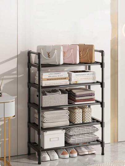Single Row Freestanding Shoe Rack, Stackable Shoe Organizer, Black Shoe Rack Suitable For Entryway, Closet, Bedroom, Hallway, Patio (Some Steel Pipes May Have Minor Paint Peeling, Which Is A Normal Phenomenon And Will Not Affect The Normal Use Of The Product, Will Not Reduce The Product Experience, And Will Not Affect The Sturdiness Of The Product)