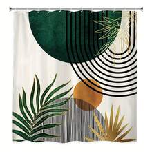 Bộ 1/4 rèm tắm phong cách Boho, họa tiết trừu tượng hiện đại hình vòm cây nấm và mặt trăng, chất liệu polyester chống thấm nước, kèm 12 móc treo, phụ kiện phòng tắm. - A - Xem 3
