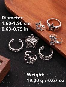 7件套独特设计酷炫时尚五角星男士戒指套装，适合日常佩戴、节日、派对等场合，男士饰品 - 彩色 - 查看 6