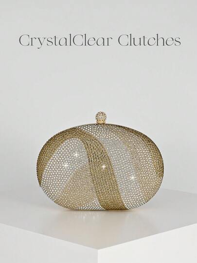 Elegant Women's Rhinestone Embellished Mini Clutch Bag, Egg-Shaped Fashion Rhinestone Clutch Purse, Suitable For Evening Gowns, Formal Occasions, Weddings, Parties, Cocktail Events, Gift For Women