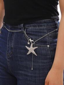 1 pieza Cadena corporal de mujer elegante y vintage personalizada con cadena ajustable para la cintura y colgante de estrella de mar bohemio, adecuada para uso diario, fiestas, citas, festivales, vacaciones de verano en la playa, un regalo memorable para amigos, familia, parejas, diseño de joyería original - Plateado - Ver 10
