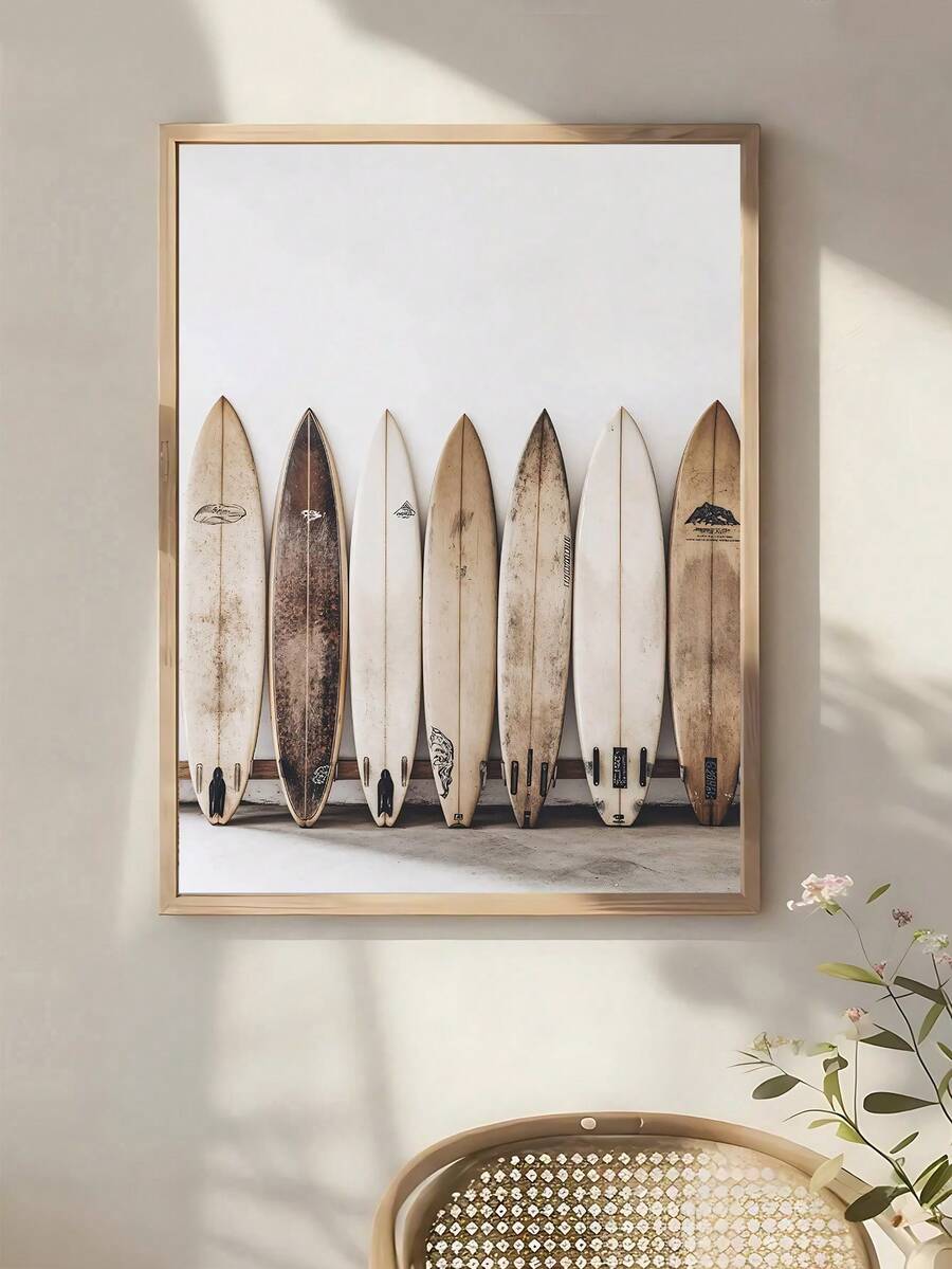 1pc Surfboard Wall Art, Modern Minimalist Beach Ocean Coastal Decor, Surf Wall Art, Festival Gift,Suitable For Bedroom,Living Room,Kitchen,Wall Arts,Wall Decor,Home Decor,Room Decor, Canvas Wall Art, Posters, Wall Art With Frame, Optional Frame - B - View 1