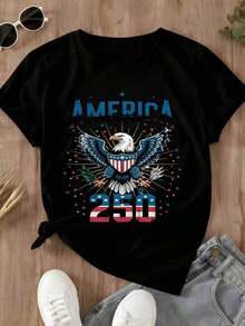Camiseta Patriótica con Águila del Día de la Independencia de Estados Unidos 250 para Hombres y Mujeres, Bandera de Estados Unidos con Estrellas y Rayas, Camiseta de Celebración Americana - Negro - Ver 3