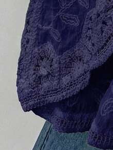 JIANHU Petite Bohemian Style Crochet Knit Blouse - Romantic Floral And Geometric Lace Cover-Up, Suitable For Vacation And Daily Wear, Lightweight V-Neck Button Style - Navy Blue - View 5