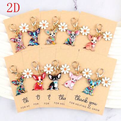 10个新款时尚小狗雏菊钥匙扣，附赠“感谢你帮助我成长”贺卡，可挂在包包/背包/钱包上——是送给闺蜜、生日、婚礼、派对、节日的理想礼物，也是鼓舞人心的象征，男女皆宜的创意小礼物，时尚钥匙扣，简约配饰，品质上乘