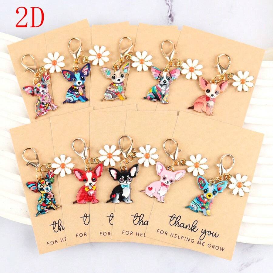 10 piezas Nuevo llavero de moda con cachorro y margarita, viene con tarjeta de felicitación "Gracias por ayudarme a crecer", accesorio colgante para bolso/mochila/billetera - Regalo ideal para mejores amigos, cumpleaños, boda, fiesta, vacaciones, símbolo de inspiración y aliento, regalo pequeño creativo unisex, regalo de vacaciones, llavero de moda, accesorio minimalista, regalos de calidad encantadores para madre, padre, graduación y maestro - Multicolor - Ver 1