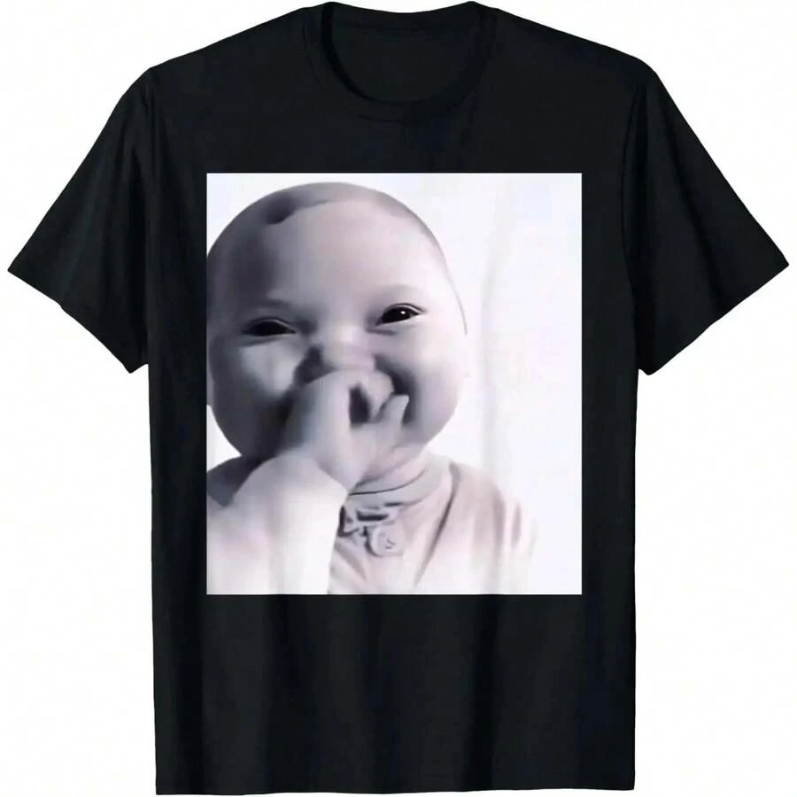 Funny T-Shirt With Smiling AI Baby Meme - Black-5 - View 1