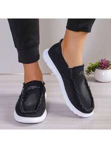 Women Casual Canvas Shoes Lightweight Comfortable Walking Sneakers BreathableFashion Athletic Footwear For Daily Wear - 黑色升級款 - 查看 3