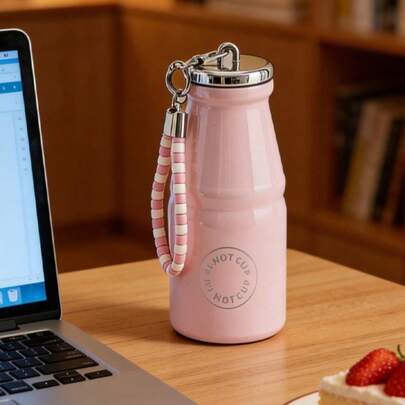 280ML Milk Coffee Cup Leak Proof Macaron Color Portable Thermal Cup With Hanging Chain Direct-Drinking Thermal Cup