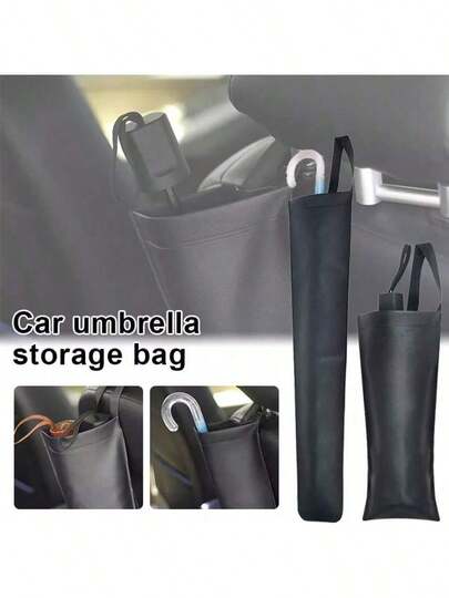 1pc Car Umbrella Storage Bag, Waterproof Leather Seat Headrest Hanging Umbrella Storage Rack. Suitable For Long And Short Handle Umbrellas, Avoid Dripping Accessories, Universal For Cars.