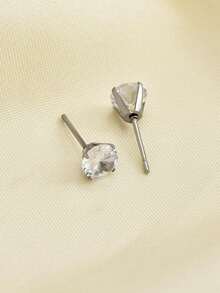 2pcs Elegant Lady Style White Zirconia Stud Earrings, Versatile Fashion Jewelry Suitable For Various Occasions, Ideal Gift For Girlfriend, Wife, Mother, Family And Friends, Birthday, Anniversary, Popular Among Young Women - Multicolor - View 1