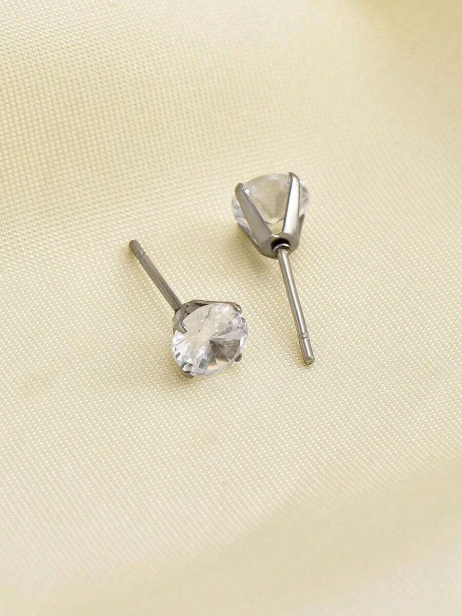 2pcs Elegant Lady Style White Zirconia Stud Earrings, Versatile Fashion Jewelry Suitable For Various Occasions, Ideal Gift For Girlfriend, Wife, Mother, Family And Friends, Birthday, Anniversary, Popular Among Young Women - Multicolor - View 1