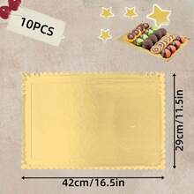 10pcs Scalloped Rectangular Paper Trays, Thickened One-Time-Use Gold-Colored Paperboard With Anti-Oil Coating, Suitable For Elegant Dessert Tables, Cupcake Displays, Birthday Parties, Weddings And Other Occasions - Gold - View 15