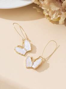 1 Pair Fashionable Summer New Vacation Beach Style Romantic Handmade Drip Oil White Butterfly Pendant Earrings For Women - White - View 3