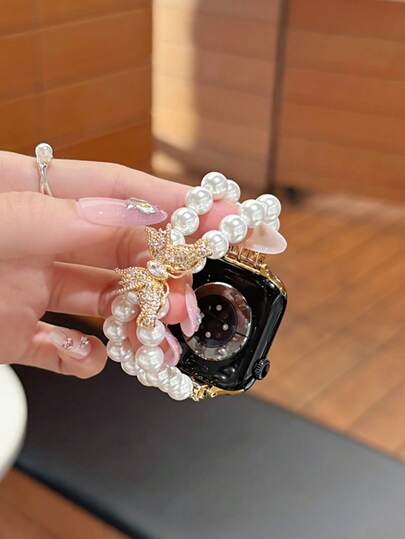 1 chiếc dây đeo hình bướm đính ngọc trai dành cho nữ, phù hợp với Ultra/SE/11/10/9/8/7/6/5/4/3/2/1, 45/49/38/40/41/42/44/46mm, dây đeo thể thao hình bướm đính ngọc trai, thời trang.