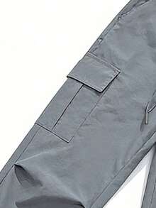 男士纯色多口袋工装裤，抽绳腰带，休闲宽松直筒裤型，适合春、夏、秋、冬四季穿着，时尚街头风，送给男友/老公的礼物，周年纪念礼物 - 深灰色 - 查看 5