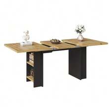 Telescopic Dining Table (120-160*80cm), Table With Shelves, Kitchen Table, Extendable Table, Extendable To 120-160cm Using Internal Extension Leaves, For Kitchen And Living Room, Wood Color - 卡其色 - 查看 8