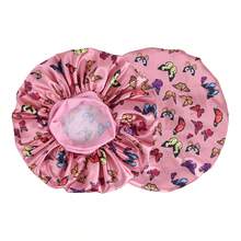 1 PC Hair Bonnet Printed Buttry Satin Night Caps Elastic Wide Brim Large Size Casual Sleeping Caps Double Ruffle Bonnet Hat Reversible Travel Essentials For Hair Care Curly Straight Bonnet,Summer,Beach - A - View 5
