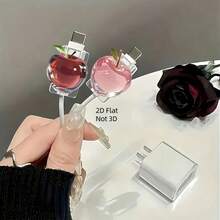 2pcs Cute Red And Pink Apple Pattern 2D Flat Cable Protector, Scratch-Resistant Type-C/Phone Charger Cable Sleeve, Fashionable And Durable, Phone Cable Protector, Funny Design, Sturdy Plastic Material - Apple - View 6