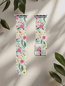 1条彩色花卉图案柔软弹性透气替换表带，适用于三星、荣耀智能手表，尺寸可选38mm、40mm、41mm、45mm、44mm、42mm、46mm、49mm，日常及节日礼物之选。花卉植物图案时尚休闲硅胶表带，兼容 Ultra SE/11/10/9/8/7/6/5/4/3/2/1。 - 彩色 - 查看 13