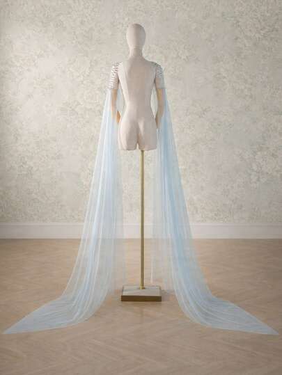 زوج من الأوشحة الزفاف المصنوعة يدويًا باللون الأزرق الفاتح المزينة بالخرز، إكسسوار مناسب للزفاف والحفلات