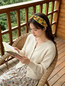 1件装【春夏】女士甜美优雅印花交叉宽发箍，黑色、绿色、红色、黄色可选，高冠压发饰，适合度假、日常出行、发型装饰，波西米亚风优雅 - 彩色 - 查看 4