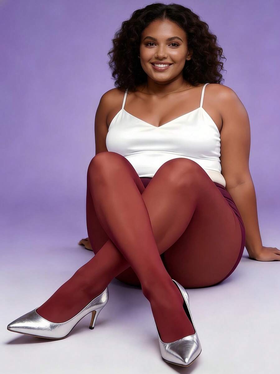 Burgundy See-Through Tights - Romantic Sheer & Figure-Hugging, Alluring Leggings For Date Night, Anniversary & Evening Glam - Burgundy - View 1