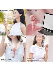 AIRPROSSING Ventilador de niebla de mano, ventilador de cuello portátil multifuncional de mini niebla, ventilador de escritorio de 800mAh, 4 velocidades ajustables, adecuado para damas, hogar, oficina, viaje - Soporte de Mano - Ver 9
