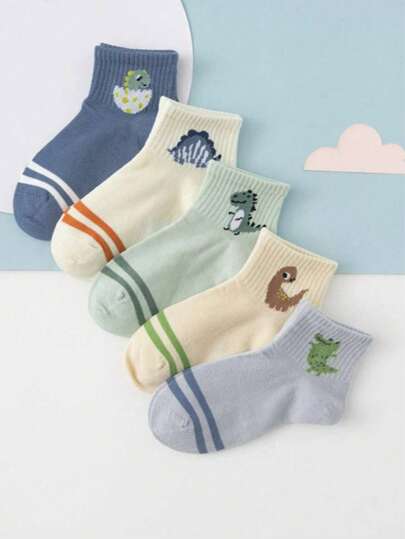 20/10/5 Pairs Cute Dinosaur Print Mid-Calf Socks, Suitable For Baby Boys, All Seasons, Match All Outfits, Minimalist Comfortable Soft, Fit For 0-3 Years Old, Ideal For Daily Wear And Gift