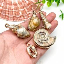 15/24个激光切割金色亚克力贝壳吊坠，带金色边缘，DIY首饰配件，适用于项链、手链、耳环 - 金色 - 查看 3