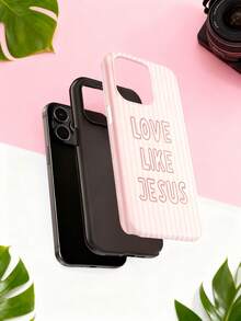 "Love Like Jesus" Christian Phone Case - Pink Stripe & Bible Verse Aesthetic For IPhone |   Compatible With IPhone 17 16 15 14 13 12 11 8 7 X XR XS  Durable, Shock-Absorbing, Luxury, Premium, Slim Fit - 白色 - 查看 4
